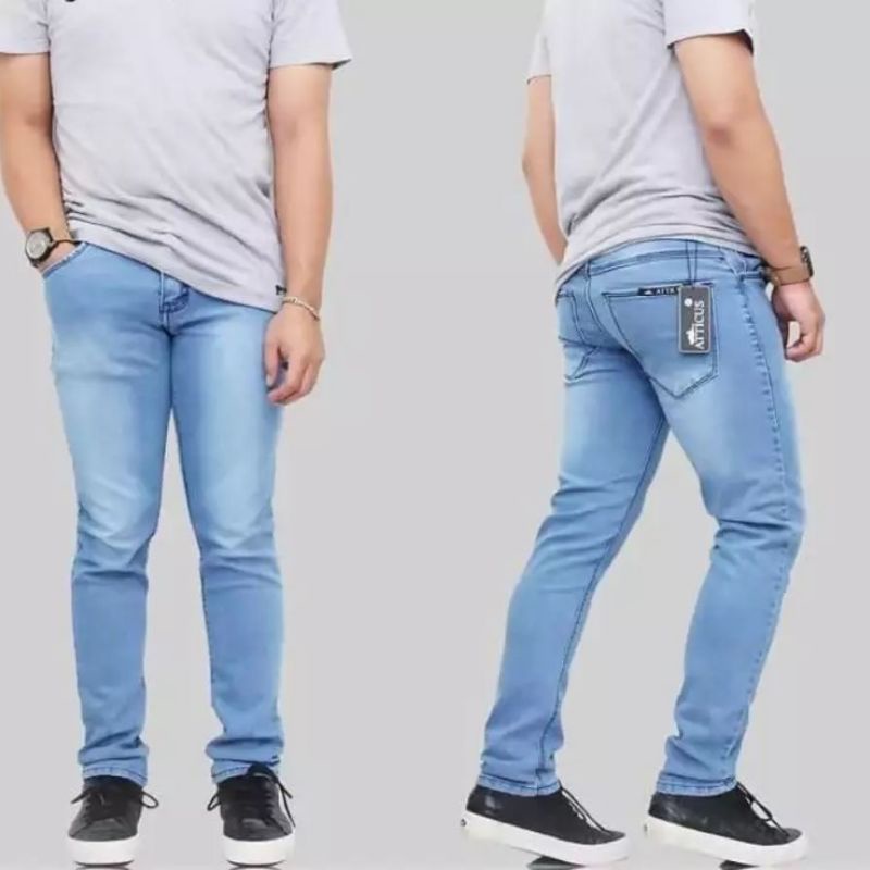 Celana jeans pria sobek lutut panjang ripped jeans softjeans streetch karet murah realpict.