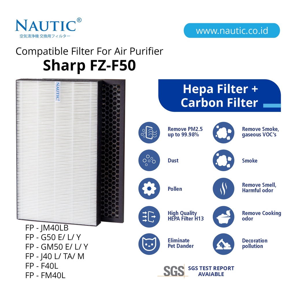 NAUTIC - Hepa Filter for sharp FZ-F50HFE buat FP-J40 / FP-JM40Y FP-G50Y / FP-GM50Y