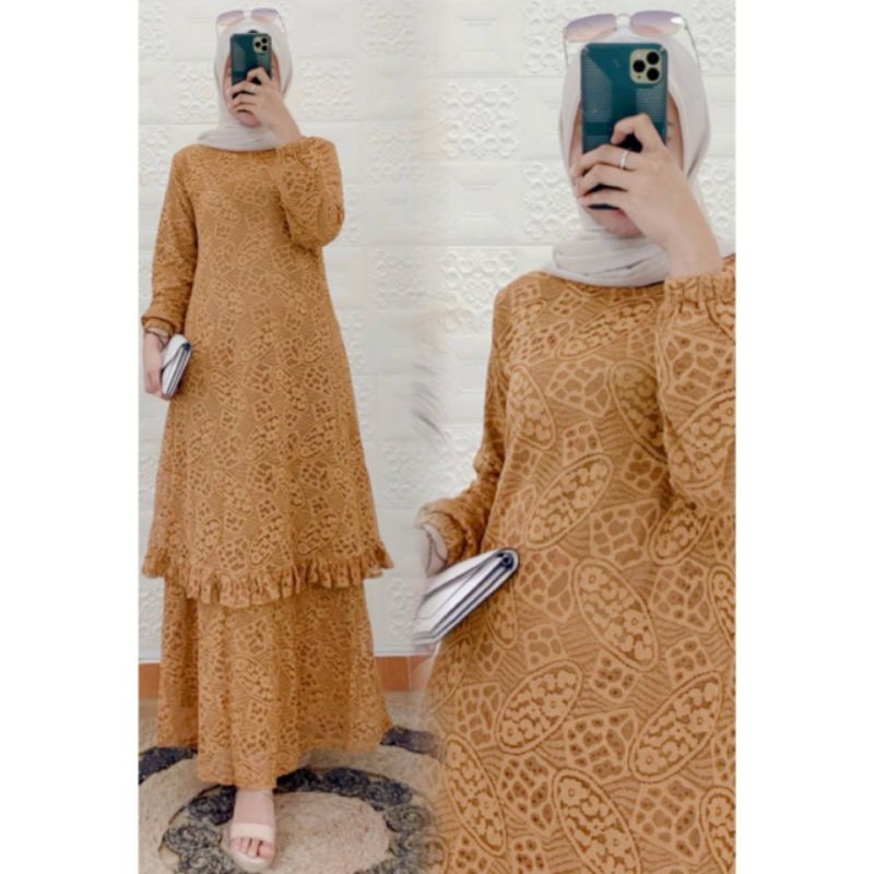 Gamis Malaysia Brokat Rempel New Premiu.