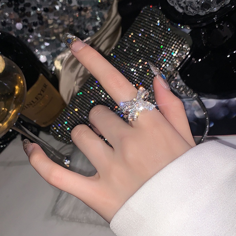 Cincin Model Terbuka Bentuk Pita Aksen Berlian Imitasi