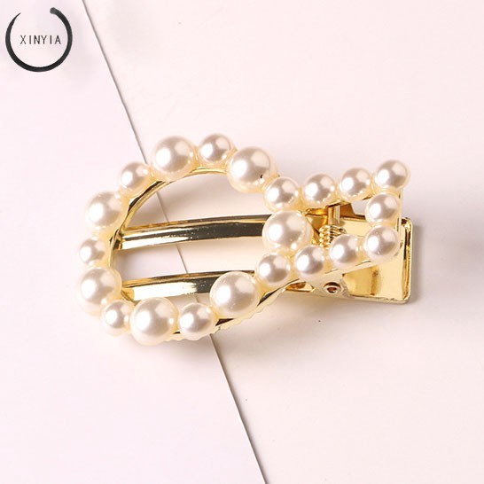 Hairpin Berlian Mutiara Klip Korea Geometri Jepit Rambut Aksesoris Rambut