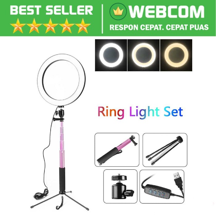 Lampu Halo Ring Light LED Kamera 16CM + Tripod Lightning Streaming Youtube / Tiktok / Beauty vlogger