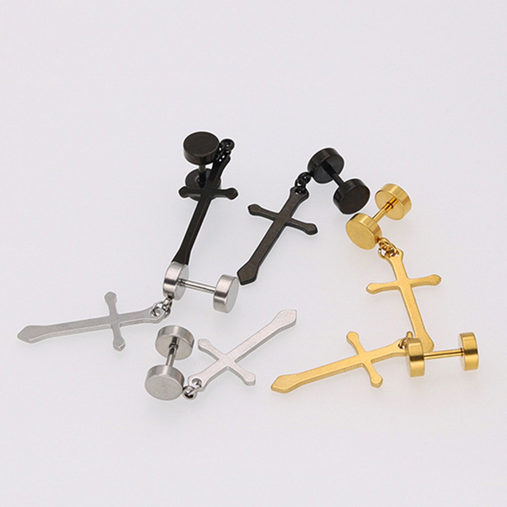 Hu Hu Hu Hu Hu Alat Bantu Pasang Kacamata♡ 1pc Anting Stud Desain Salib Dumbbell Bahan Titanium Steel Untuk Dekorasi