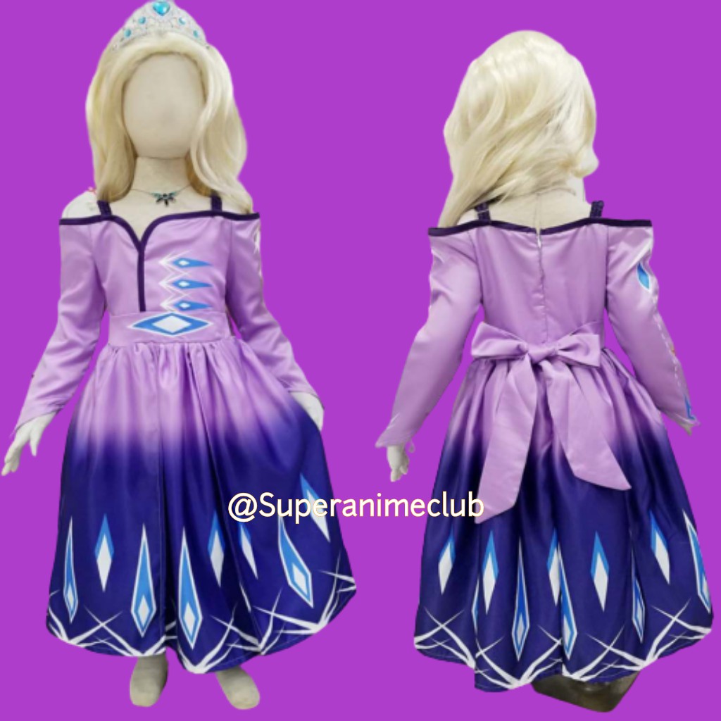 Kostum Elsa Frozen II Anak Ungu Baju Princess Gaun Dress Ulang Tahun Perempuan Cewek Ultah Import