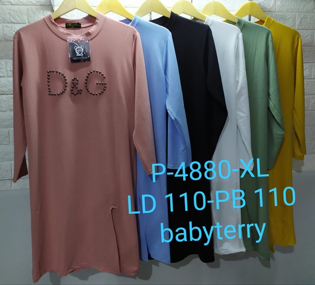 Tunik panjang import bahan babyterry ld 110cm