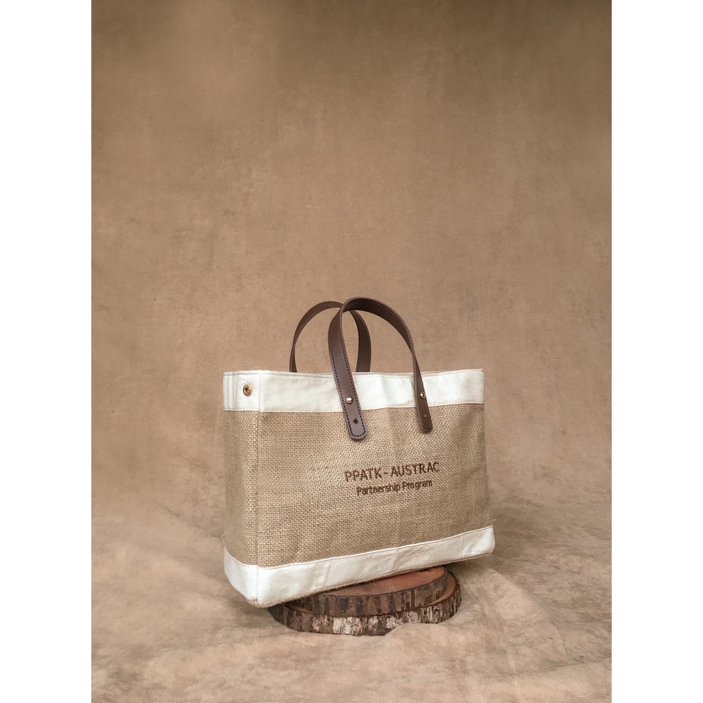 Souvenir Tas Hampers Karung Goni Goodie Bag Kanvas Handle Kulit - Custom bordir