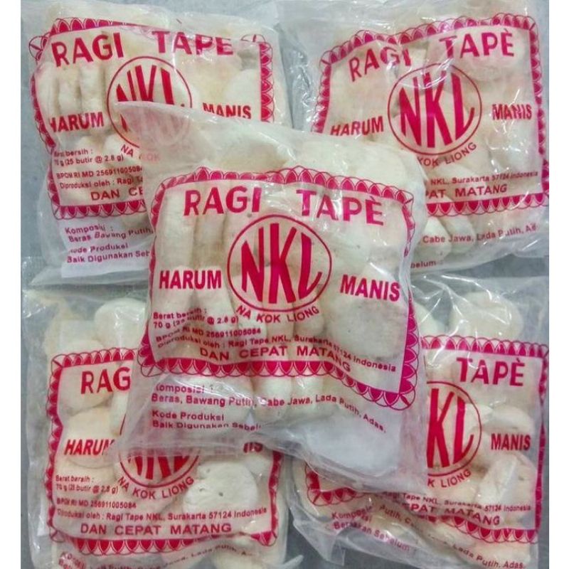 

RAGI TAPE NKL KEMASAN 140 GRAM KUALITAS SUPER UNGGULAN ISI 50 BUTIR