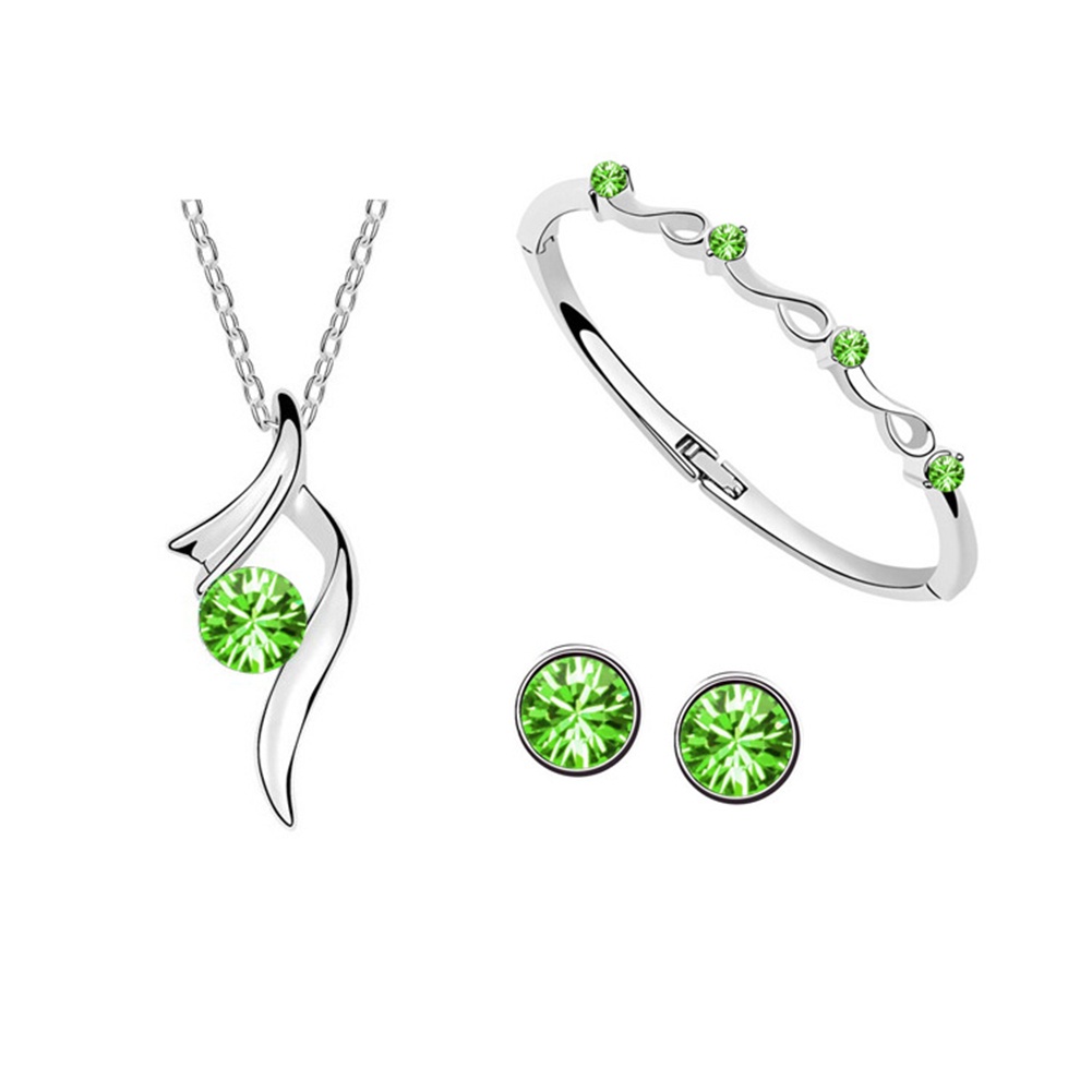 Hu Hu Hu Hu Hu Alat Bantu Pasang Kacamata♡ Set Perhiasan Kalung Anting Gelang Berlian Imitasi Lapis Silver Untuk Pengantin