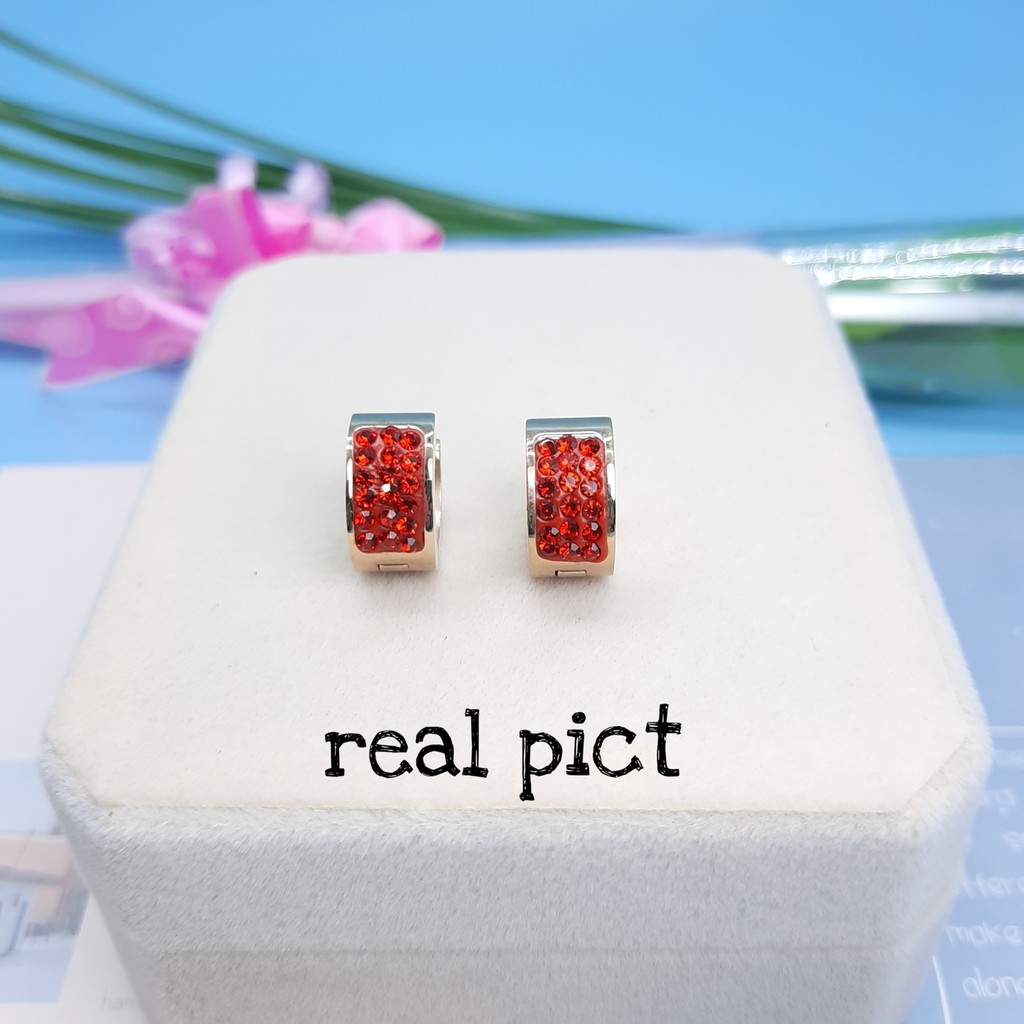 Anting Jepit Titanium Mosaic Bertaburkan Diamonds artifisial Model Modis Dan Mewah