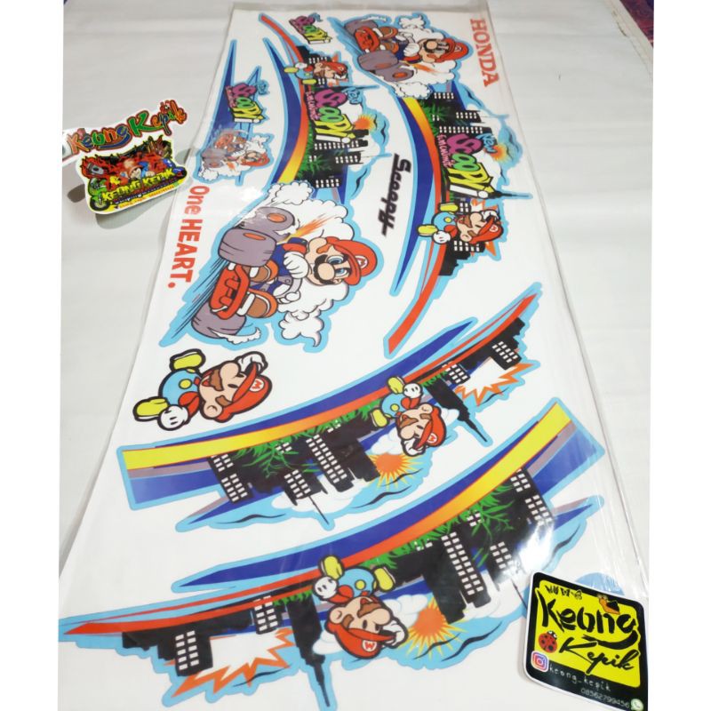 (BISA COD) STRIPING STIKER LIS VARIASI MOTOR HONDA SCOOPY MOTIF KARTUN SUPER MARIO SCOOPYI