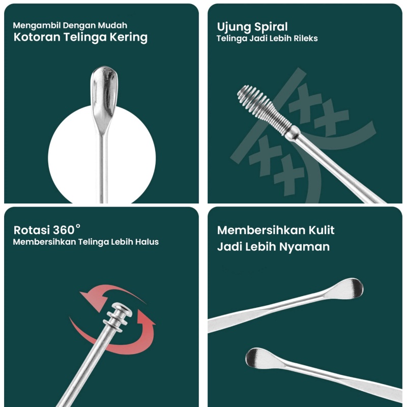 Korek Kuping Alat Pembersih Telinga Ear Wax Picker 6 pcs Stainless KU028