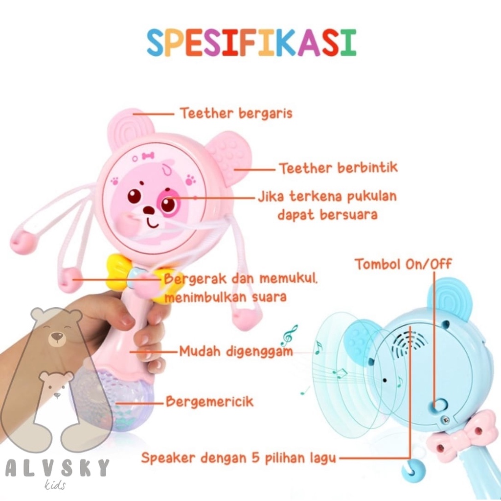 MAINAN ANAK TONGKAT RATTLE STICK MUSIK DAN TEETHER