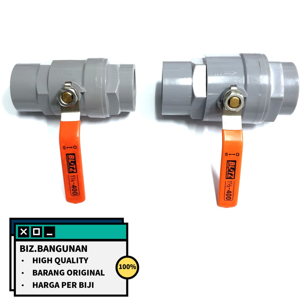 BALL VALVE PVC BLITZ 1-1/4&quot; INCH GAGANG STAINLESS - BALLVALVE STOP KRAN 1.25&quot; IN