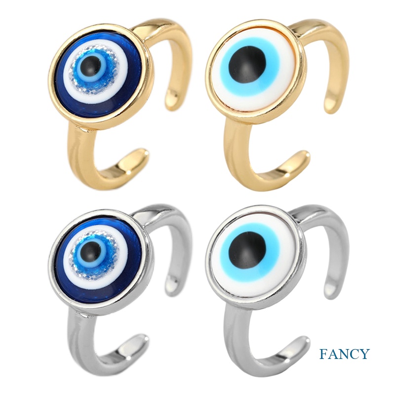 Cincin Adjustable Desain Evil Eye Warna Biru Gaya Turki Untuk Wanita