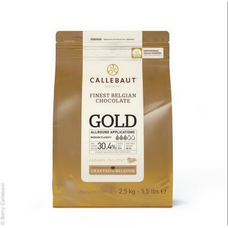 

Barey Callebaut Gold Caramel Chocolate Callets Rep 1kg - Chocolate Couverture 30.4%-