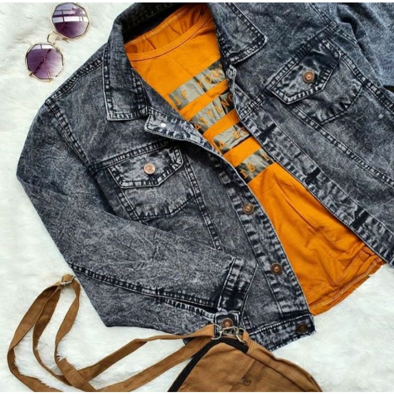 jaket biondy snow black jeans denim jaket wanita jins cewe cewek jaket murah terbaru Korean style