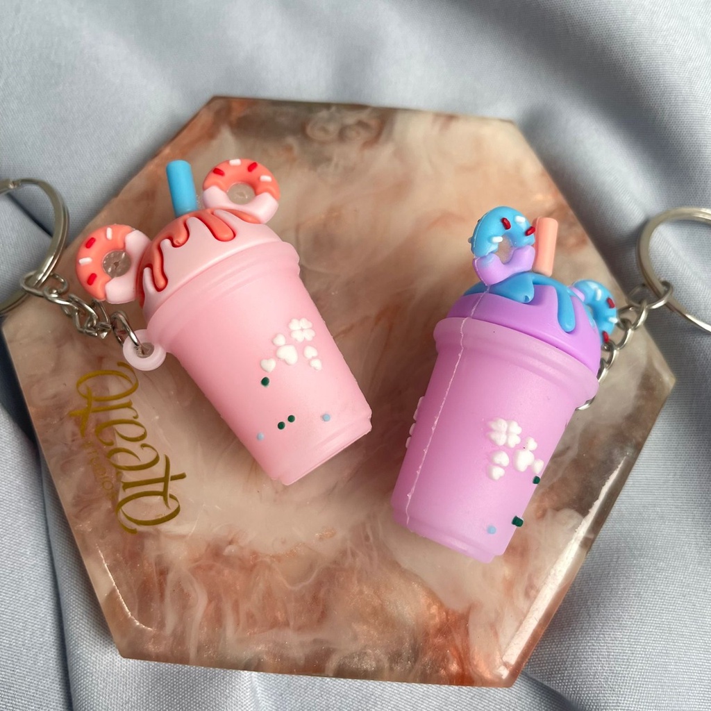 GANTUNGAN KUNCI BOBA ESKRIM DONAT WARNA CANTIK READY 4 VARIANT WARNA SOFT KEYCHAIN UNIK HADIAH SOUVENIR HARGA TERMURAH READY GROSIR COD-PINK