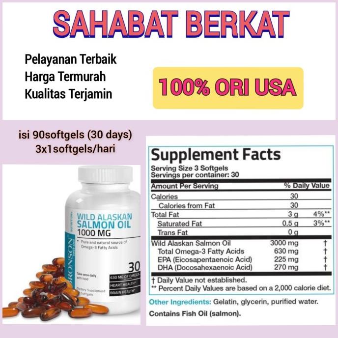 Bronson Wild Alaskan Salmon Fish Oil Omega 3 EPA DHA 1000 mg 30 days