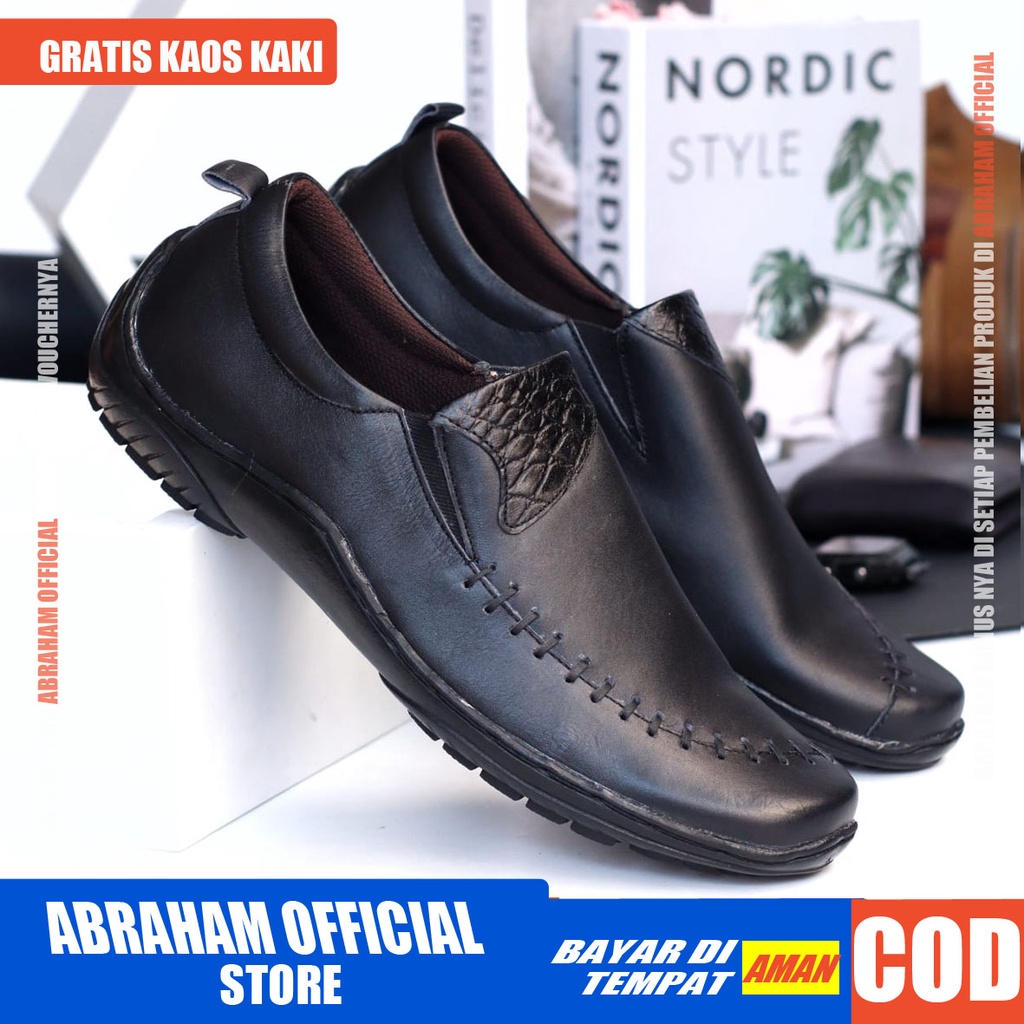 ABRHM x DEZA Sepatu Formal Pria Sepatu Casual Kerja Kantor Kuliah Lapangan Kulit Asli Sepatu Pria Casual Cowok/Cowo Sepatu Kasual Gaya Keren Original kekinian