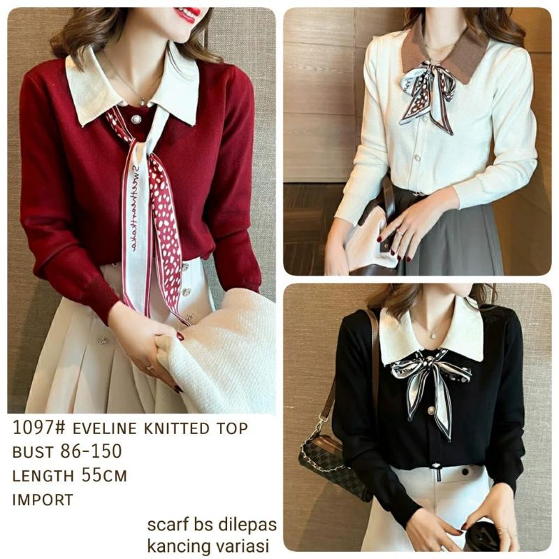 MDLV ~ 1097# Eveline Knitted Top Atasan Blouse Kerah Import