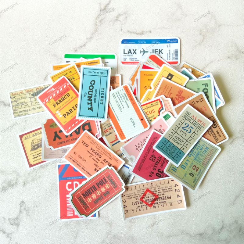 

(CA-01) 10 pcs stiker tiket / stiker journal ticket/ stiker old ticket/ stiker laptop dan hp / stiker aesthetic old