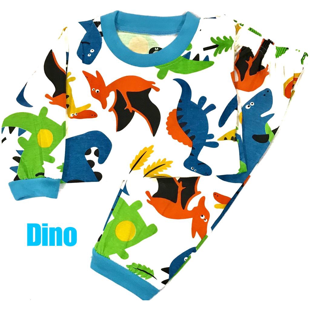 BAJU TIDUR ANAK KIDS LAKI-LAKI/COWOK SETELAN/STELAN BAHAN KAOS KATUN DINO/DINOSAURUS