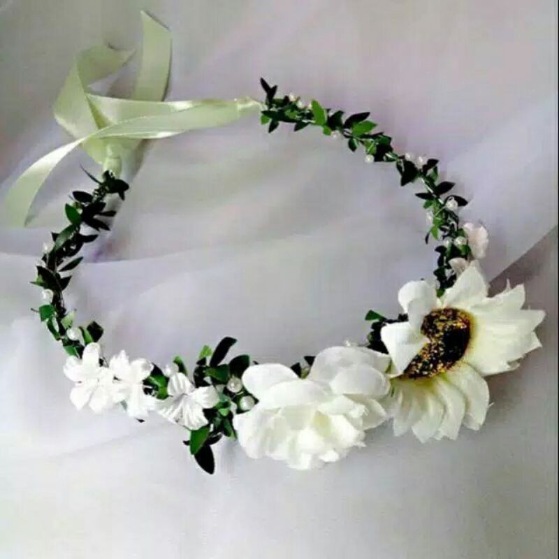 Flowercrown - simple flower crown / Mahkota bunga white / bandana / headpiece / Crown pengantin