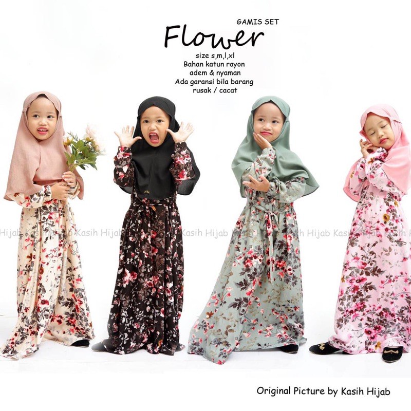 Gamis anak murah/Gamis anak katun rayon/Gamis anak flower by kasihhijab (Gamis saja)