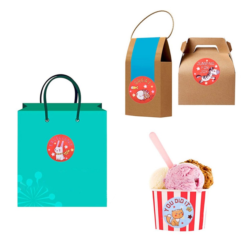 Mary 500Pcs Stiker Hadiah Kartun Hewan Siswa Motivasi Stiker Dorongan