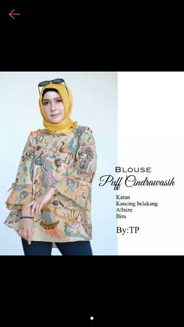 Oribylala Blouse Puff Cindeawasih Murai Blus Batik Seragam Atasan Lengan Puff Lonceng Merak