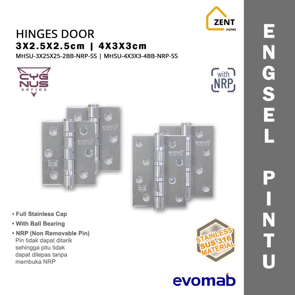 evomab Engsel Pintu Stainless SUS 316 Hinges Door Non Removable Pin NRP
