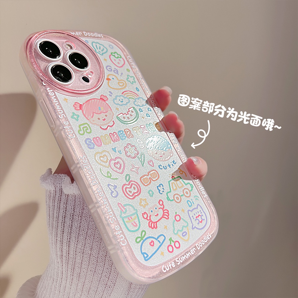 IPHONE Kartun Lucu Anak Kecil Perempuan Ilustrasi Pink Musim Panas Casing Ponsel Cover Untuk Iphone14 13 12 11 Pro Max X XS Xr8 7 Plus2020 SE