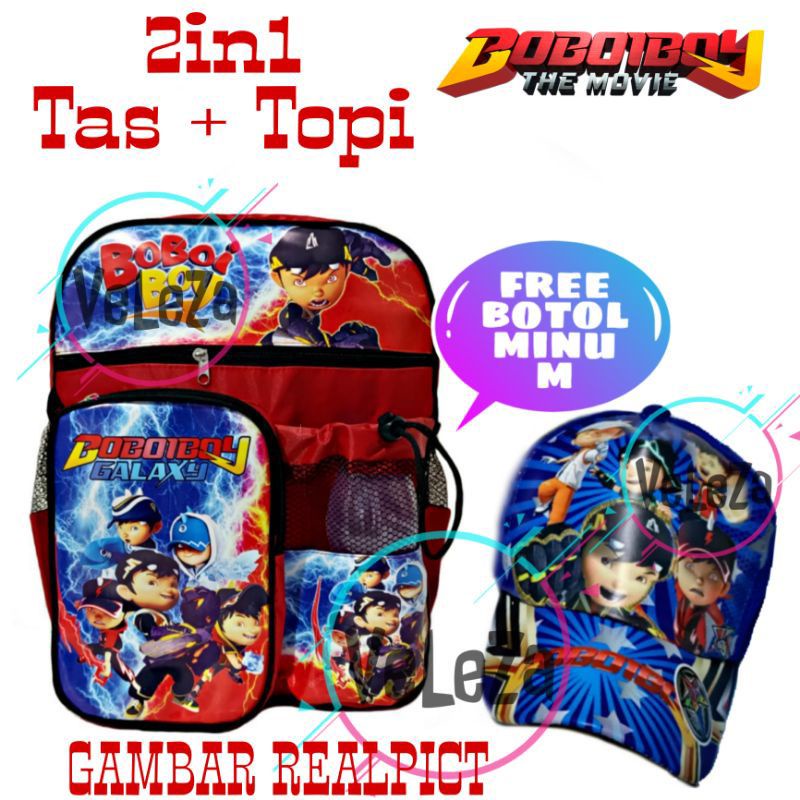 Tas ransel anak karakter Boboiboy 2in1 gratis botol minum - tas + topi + tas anak