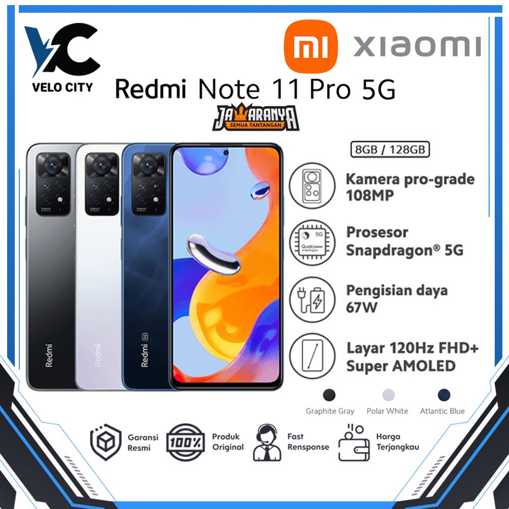 Xiaomi Redmi Note 11 Pro 5G (8GB+128GB) Snapdragon® 695 108MP AI Quad Kamera Garansi Resmi