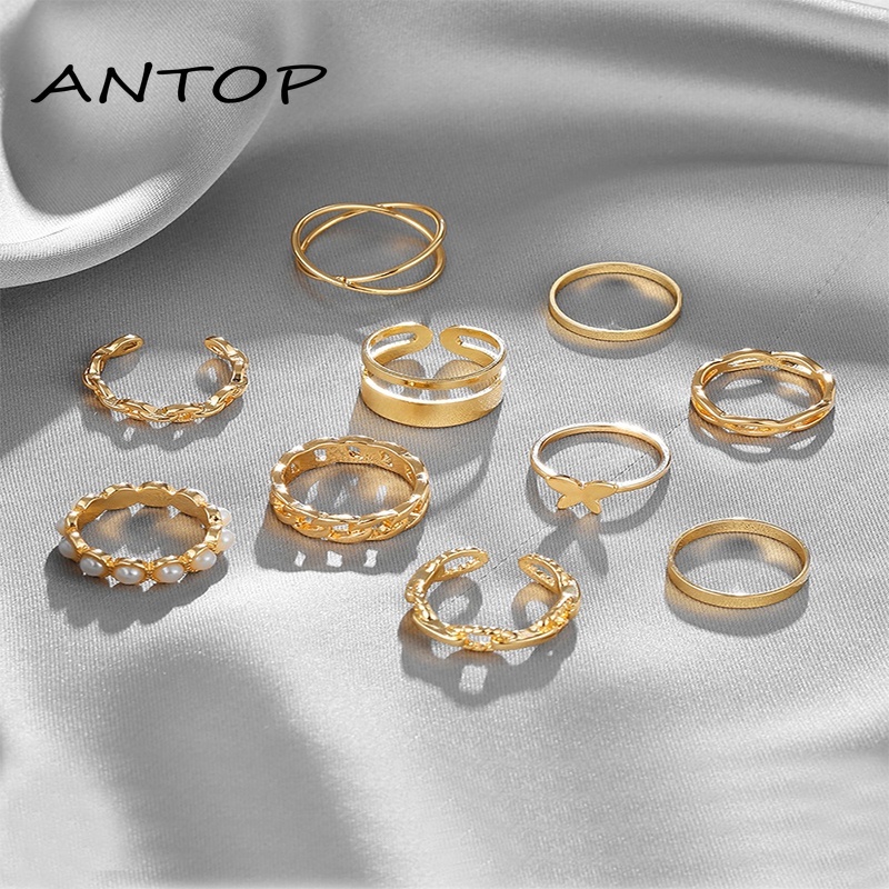 10 Buah/Set Korea Cincin Salib Mutiara Kupu-kupu Fashion Aksesoris Wanita Elegan ANTOP