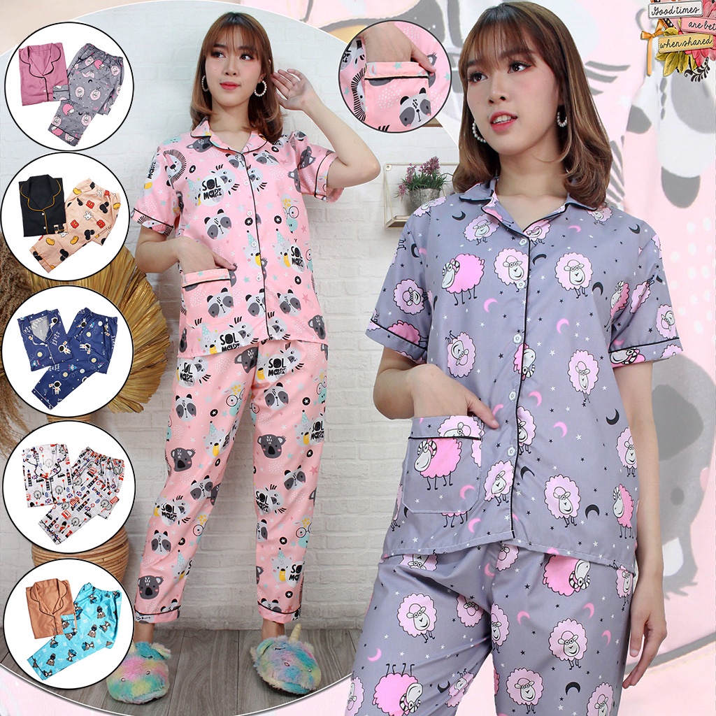 Baju Tidur Piyama Wanita Dewasa Setelan CP Motif Trendy