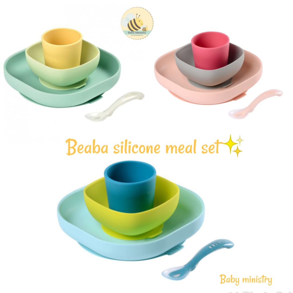 BEABA SILICONE MEAL SET 4PCS/ ALAT MAKAN BAYI SET/ PERALATAN MAKAN