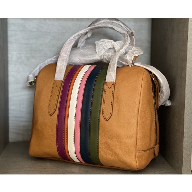 fossil sidney satchel navy multi stripe