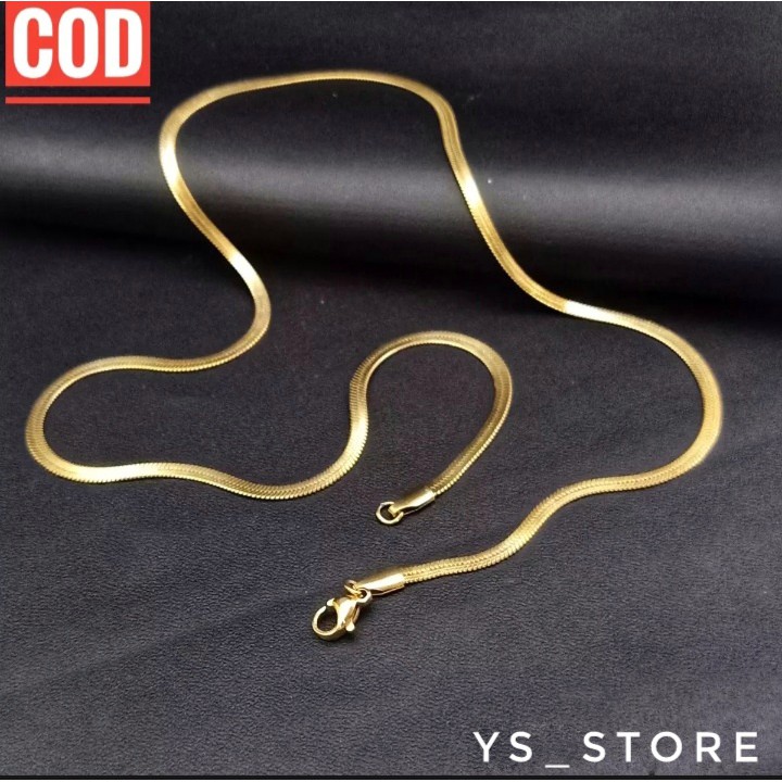 Kalung Titanium Pria Wanita Gold Pipih/Silver Pipih 45cm/50cm/60cm Anti Karat Selamanya