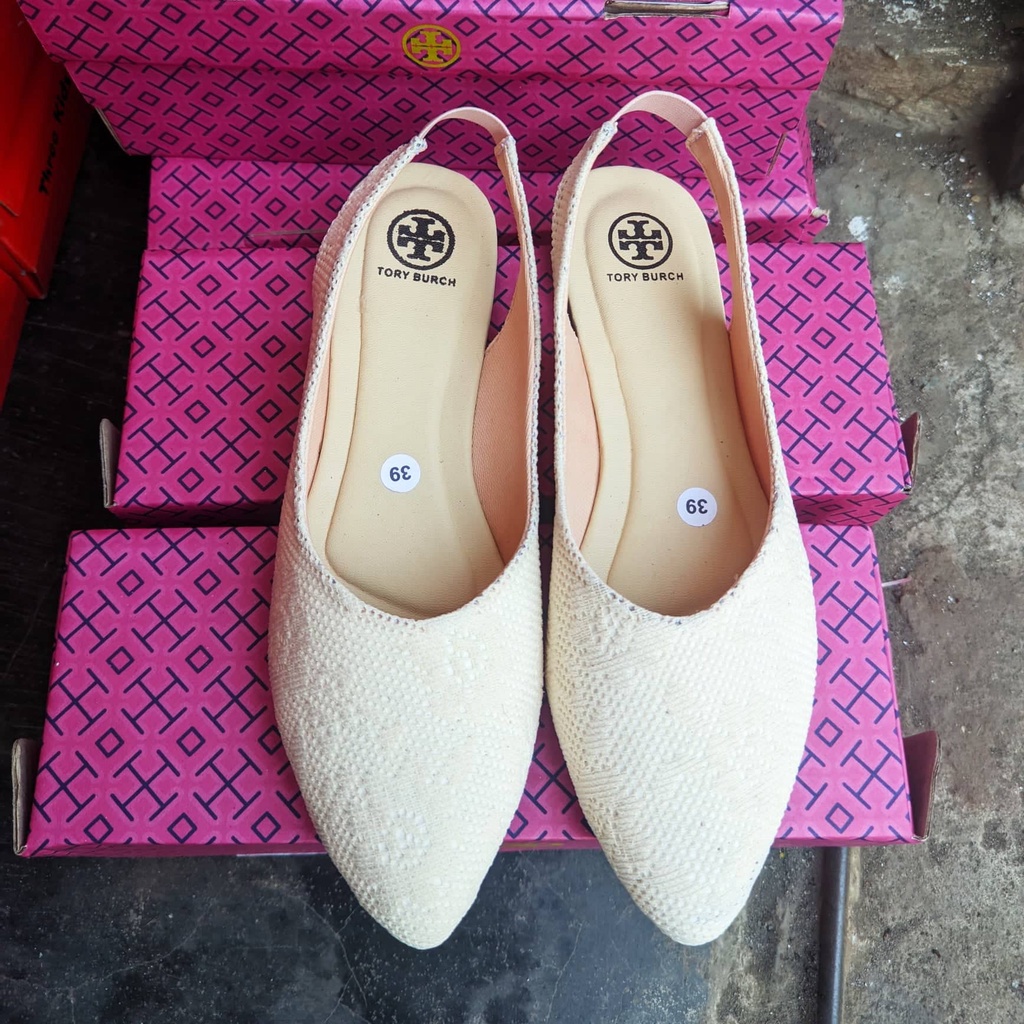 Tory Mules Stiletto - Sepatu Flat Shoes Wanita Terbaru Flat Tali Polos Cewek Kekinian Kerja Flatshoes Pesta Murah Best Seller