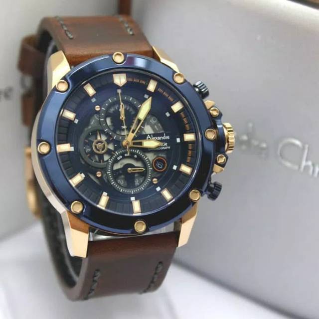 Jam tangan alexandre christie ac6416 man blue rosegold 6416
