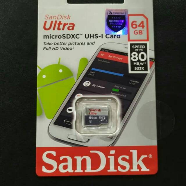MICRO SD SANDISK ULTRA 64GB CLASS 10 || MEMORY CARD SANDISK ULTRA 64GB