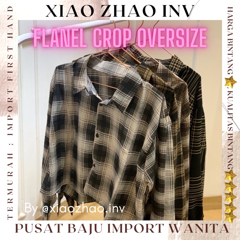 Kemeja Crop Flanel Kotak Kotak Oversize Lengan Balon Fit to XL LD 120 / Kemeja Crop Tartan Outer / C