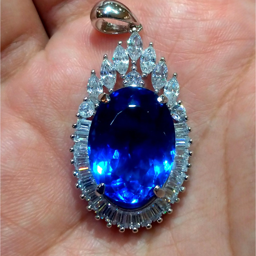 Liontin Wanita Cantik Batu Permata Blue Safir Diamond Oval Cutting