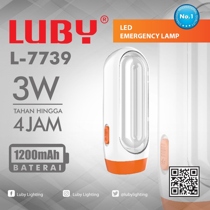 Luby Lampu Emergency L-7739 3W Light LED 20 SMD + 1W Senter Super Terang Rechargeable FREE Cable