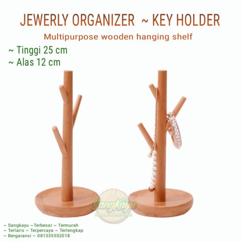 Display gelang aksesoris gantungan kunci dll wooden jewerly organizer