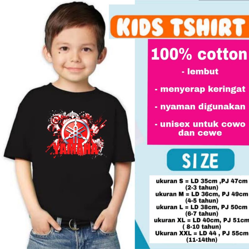 KAOS YAMAHA MUSIK BAJU ANAK UMUR 1 2 3 4 5 6 7 8 9 10 11 12 TAHUN USIA 1 - 12 T-SHIRT KIDS
