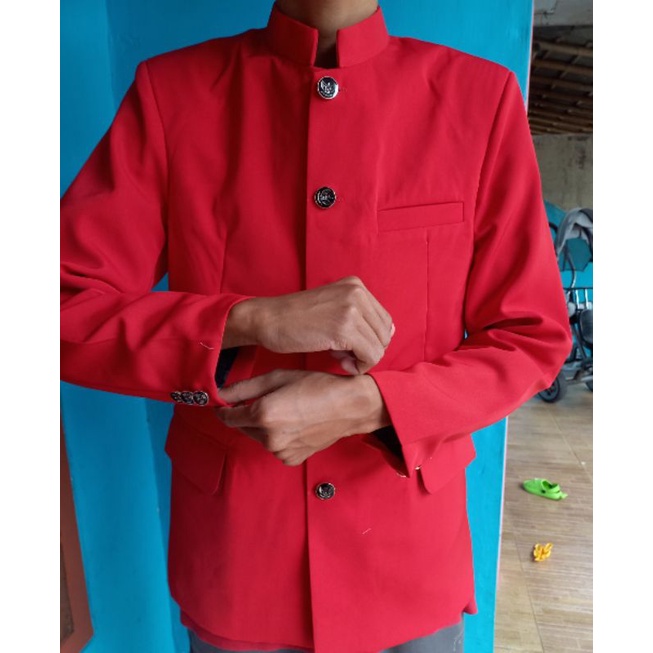 Jas Koko Pria Mandarin Slimfit Casual Jasko Merah Cabe / Jasko Pria / Jasko / Jas Koko Pria  / Jas Koko / Jas Santri / Blazer Mandarin / Jas Ipman / Jas Koko Dewasa /  Jas Kerah Sanghai / Jasko Polos / Jasko Merah Cabe