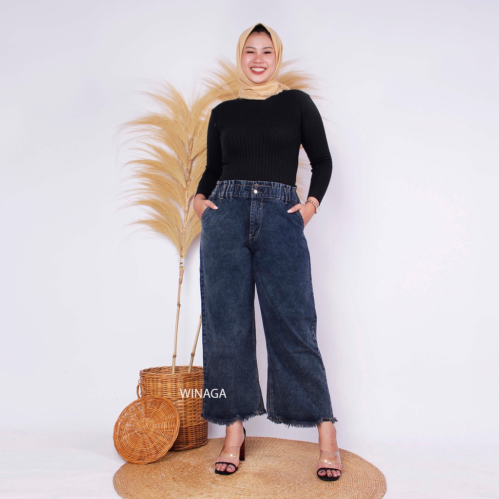WINAGA - HighWaist Kulot Jumbo Rawis Unfinished Pinggang Karet