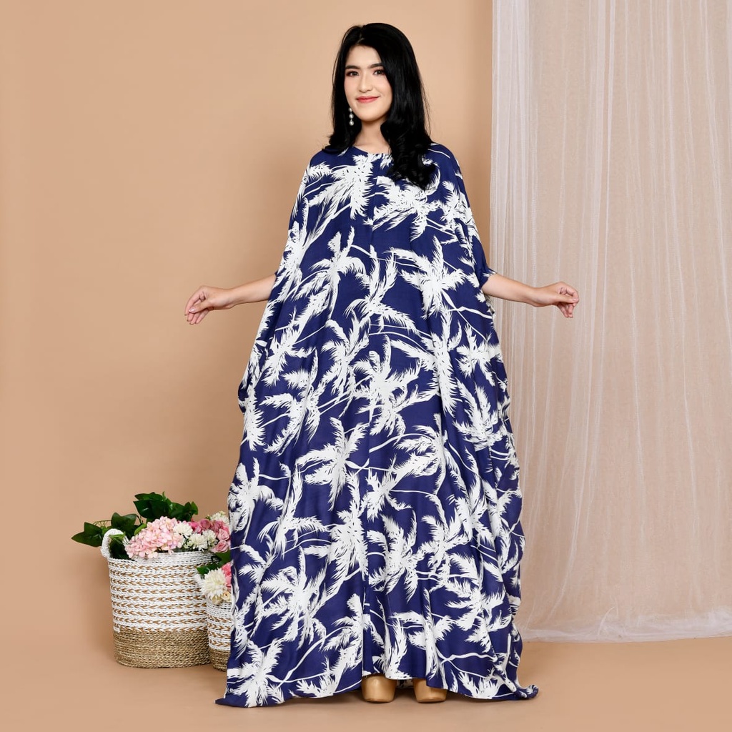 KAFTAN JUMBO BUSUI BAHAN RAYON PREMIUM MOTIF TERBARU WARNA PUTIH BIRU FASHION MUSLIM GOOD QUALITY TE